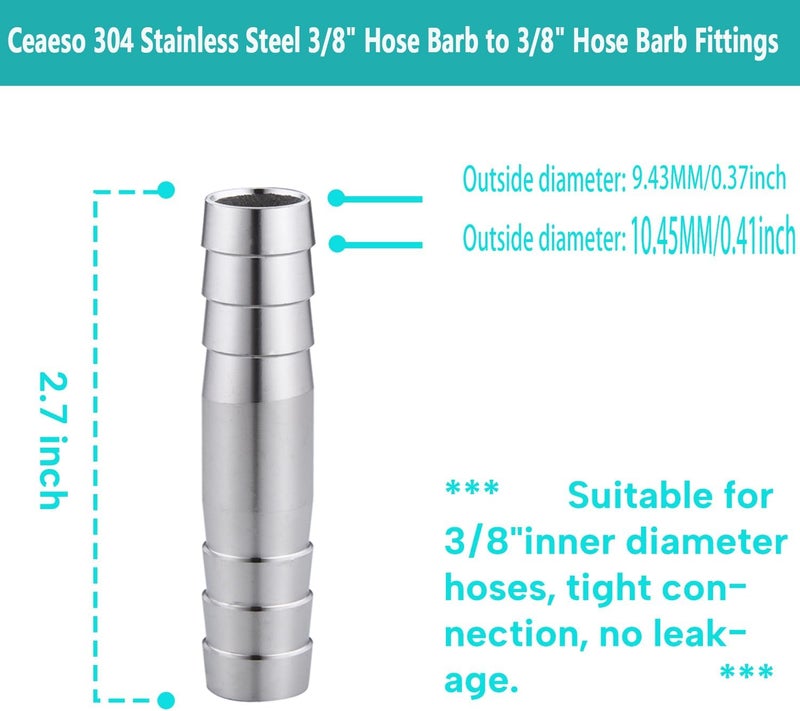 CbeeSo 304 Stainless Steel 5/16" Hose Barb to 5/16" Hose Barb Splicer Mender Round Union Coupler Fitting for Water/Fuel/Air (Pack of 2) - Image 2